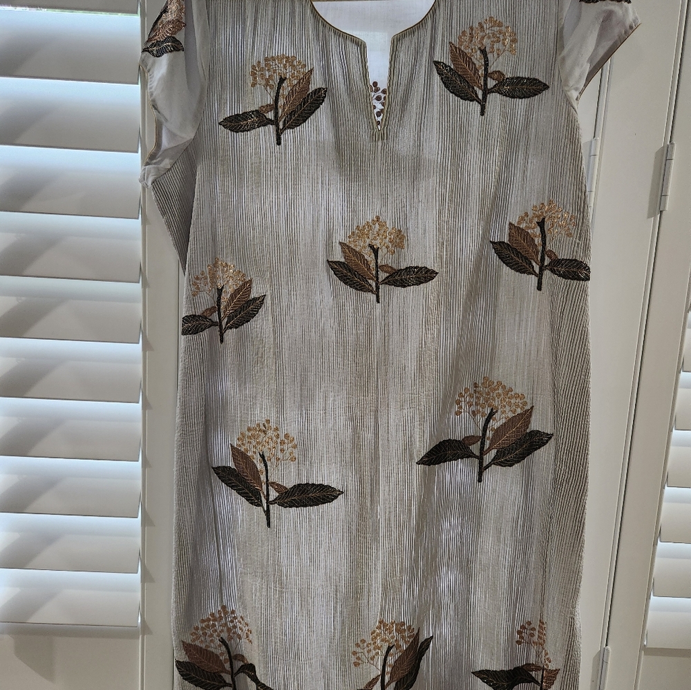 Pleated Floral Embroidered Dress